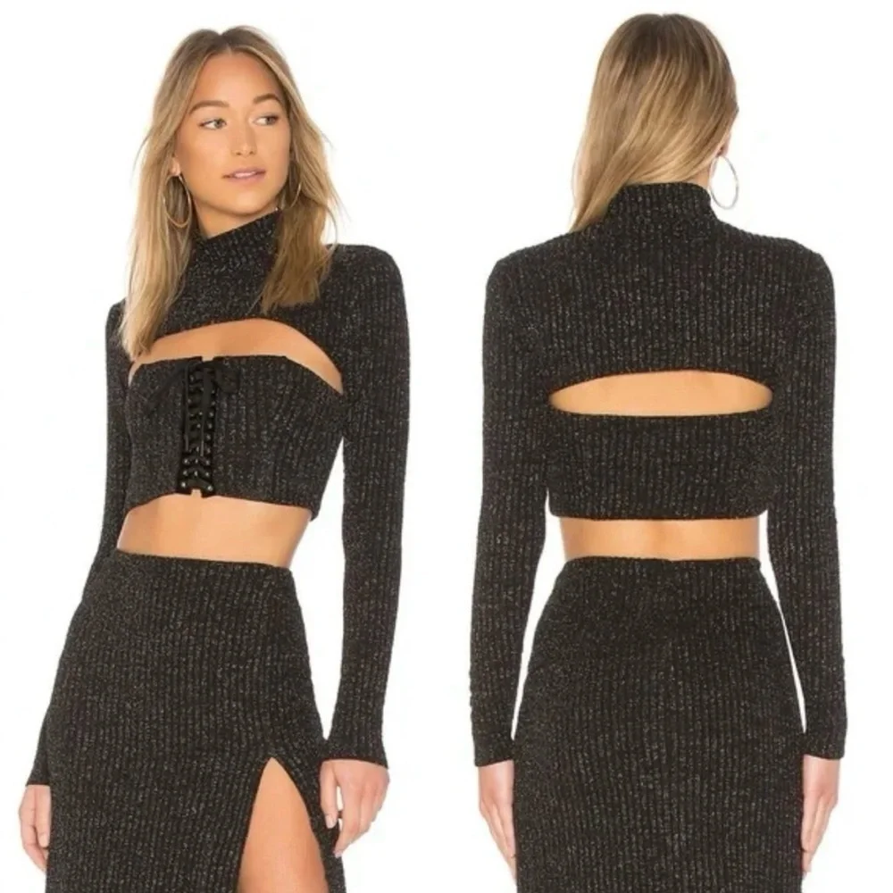 NBD Kendra Top and Skirt Set Metallic Black